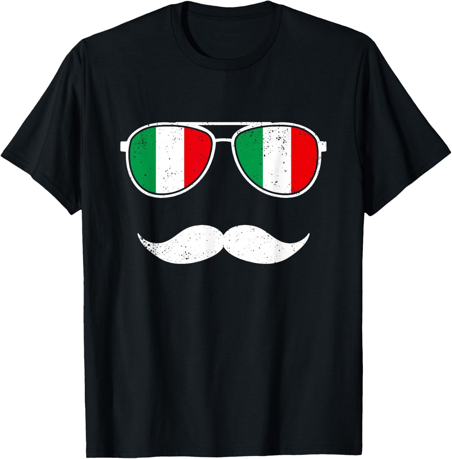 Italien-Flagge, Retro-Sonnenbrille, Schnurrbart, lustige italienische Jungen T-Shirt - T-Shirt | Black