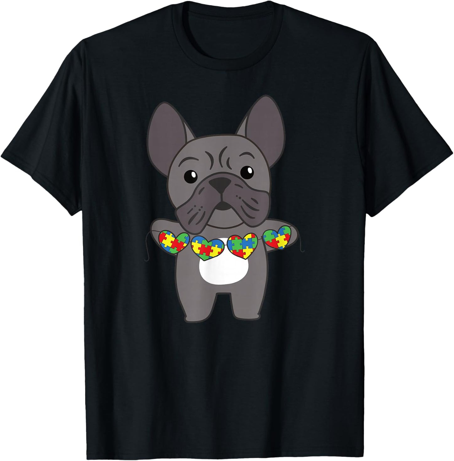 Autism Awareness Month Puzzle Heart french bulldog dog Women Kids T-Shirt - T-Shirt | Black