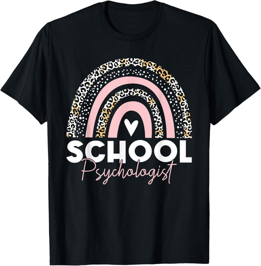 School Psych teacher School Psychologist leopard rainbow T-Shirt - T-Shirt | Black