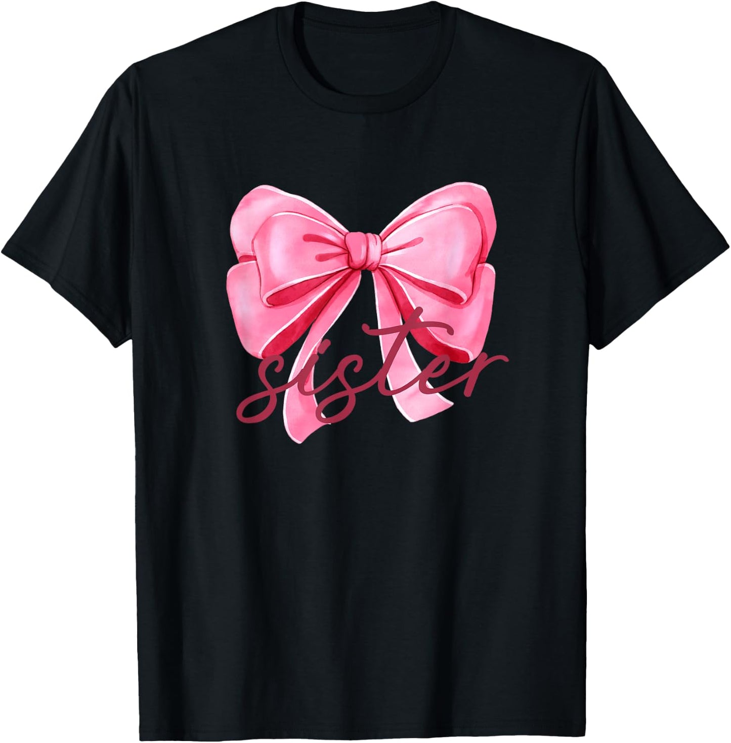 Sister Pink Bow Birthday Baby Shower Family Pink Ribbon T-Shirt - T-Shirt | Black