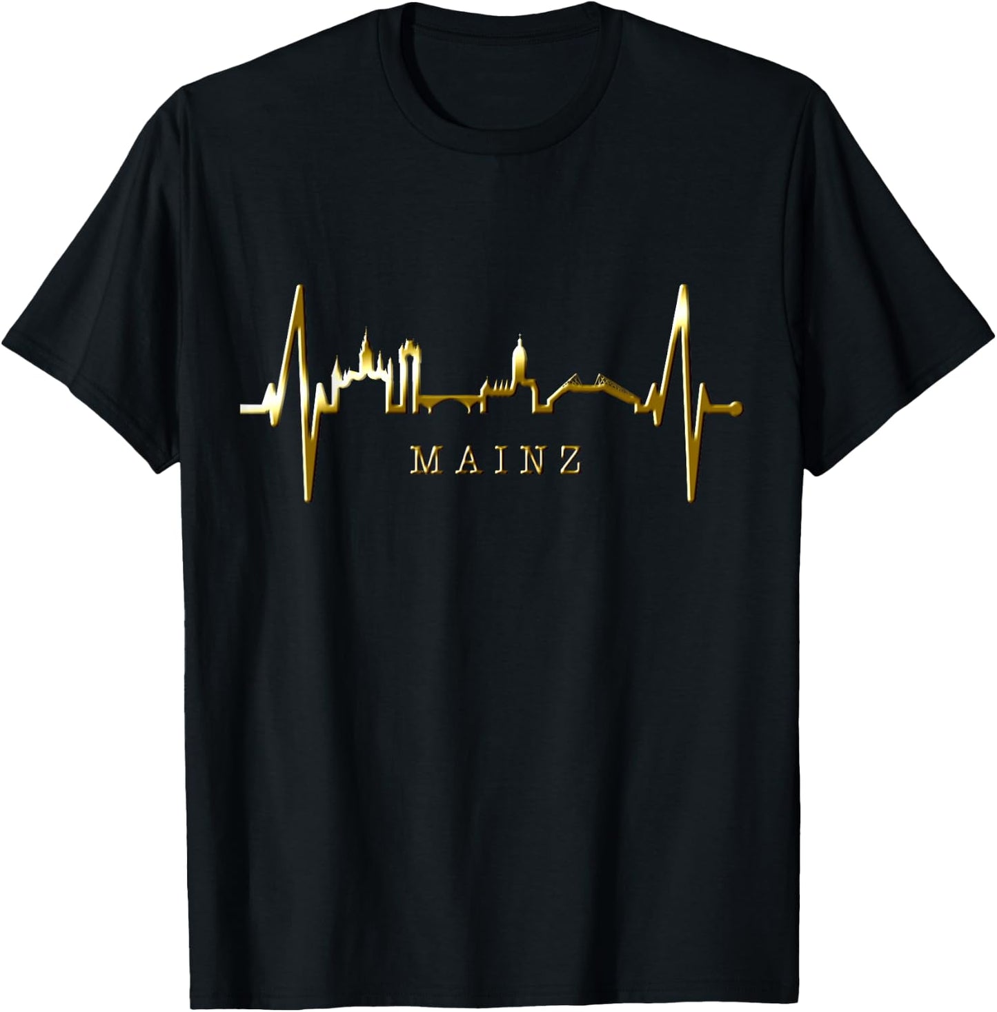 Mainz Skyline Heartbeat Fan Heart Love I Love Mainz , black T-Shirt - T-Shirt | Black