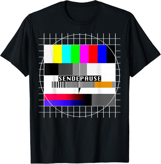 90er Outfit & 80er Motto Party Oldschool Geschenk Testbild Sendepause 90s Party 80s Outfit Costume Black Adult Small T-Shirt - T-Shirt | Black