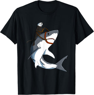 Funny Sea Otter Riding Shark T-Shirt - T-Shirt | Black