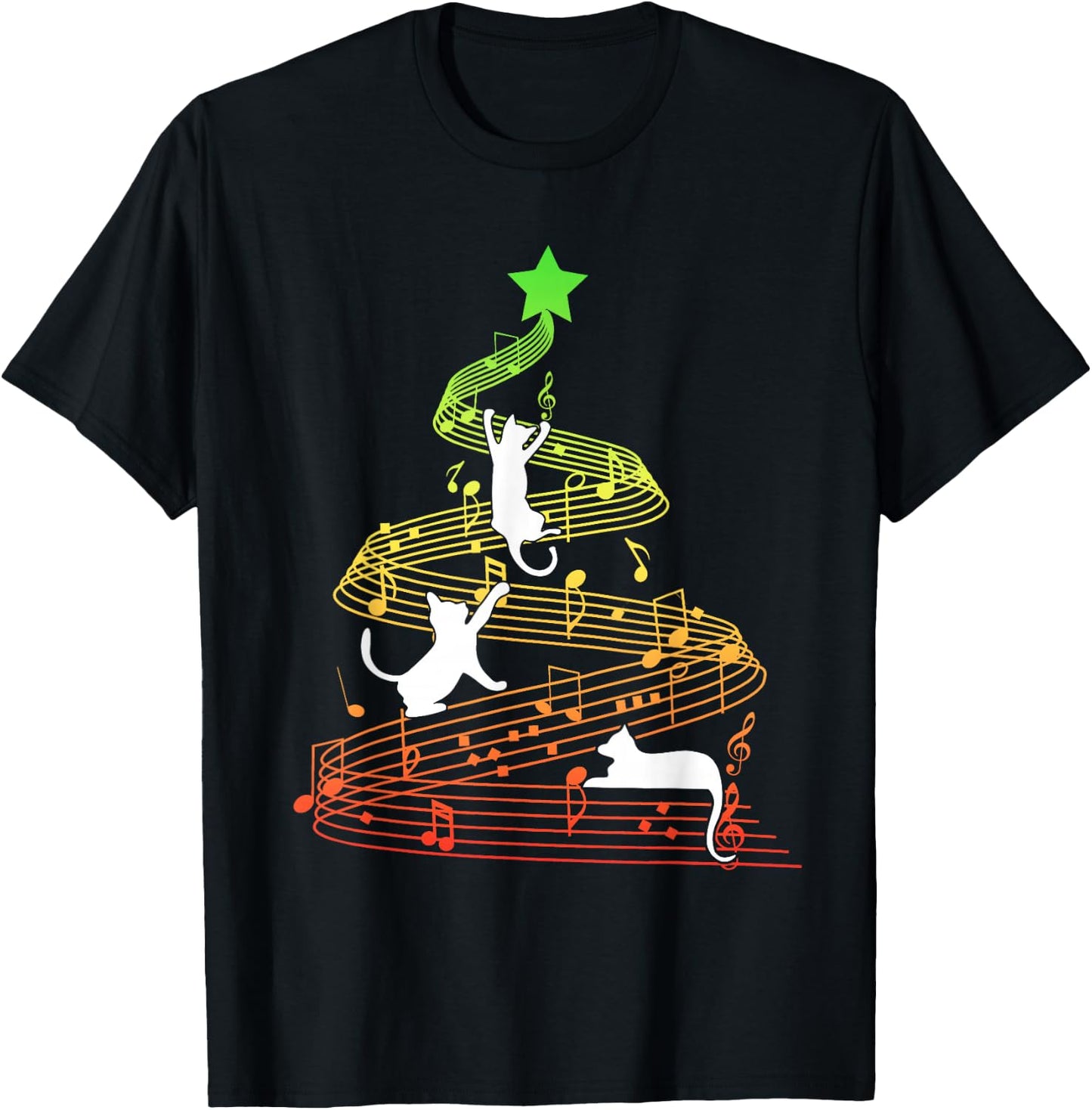 Cat Music Christmas Musician Feline Lover Xmas Pajamas T-Shirt - T-Shirt | Black