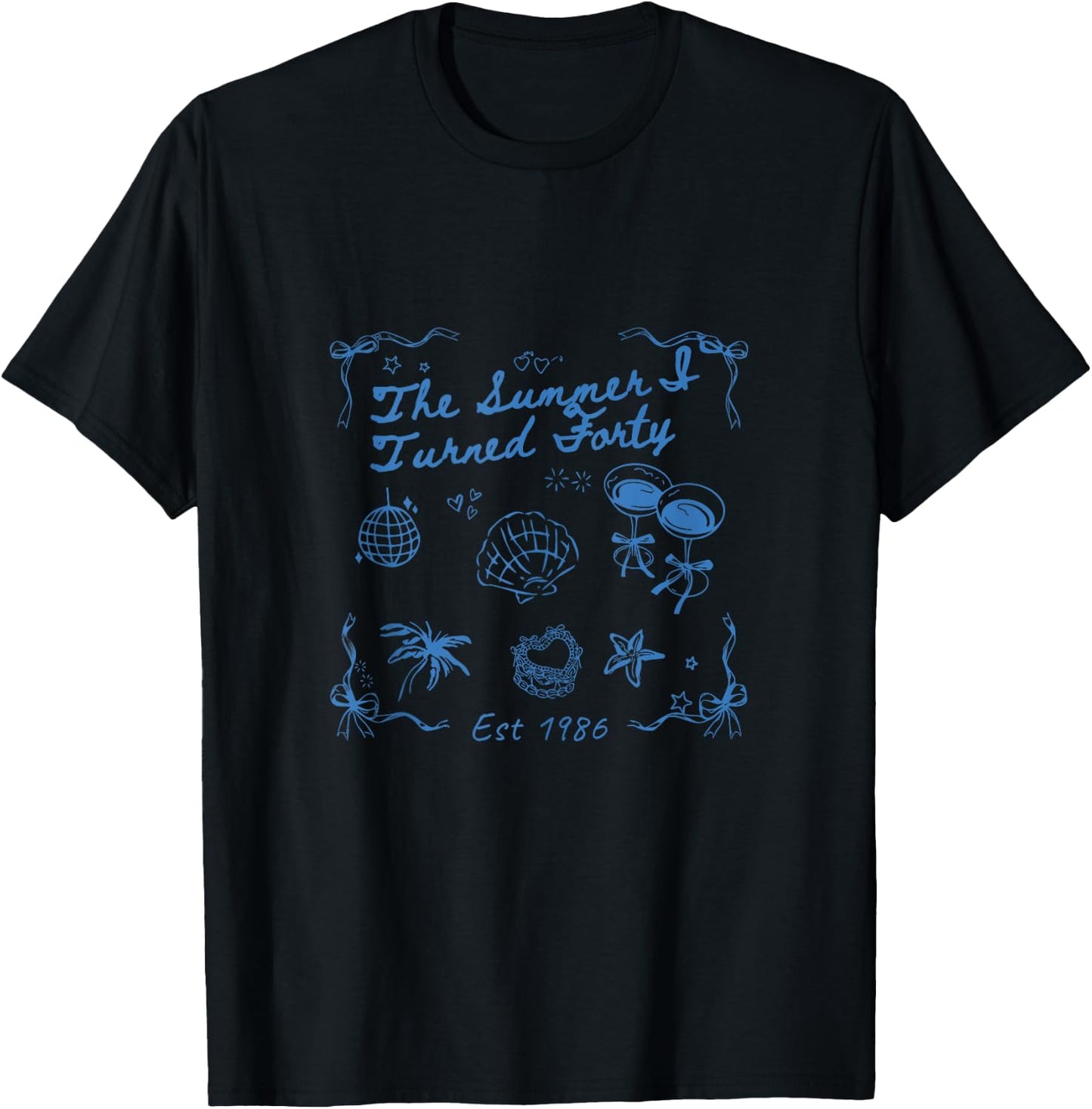 Summer I Turned Forty 40th Birthday Seashell Coastal Beach T-Shirt - T-Shirt | Black