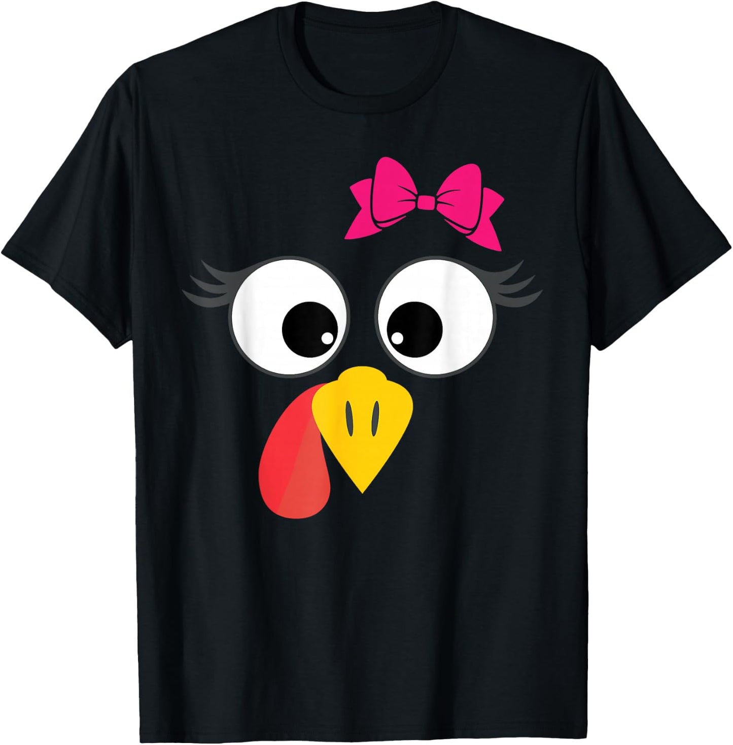 Turkey Face Girl Cute Bow Thanksgiving T-Shirt - T-Shirt | Black