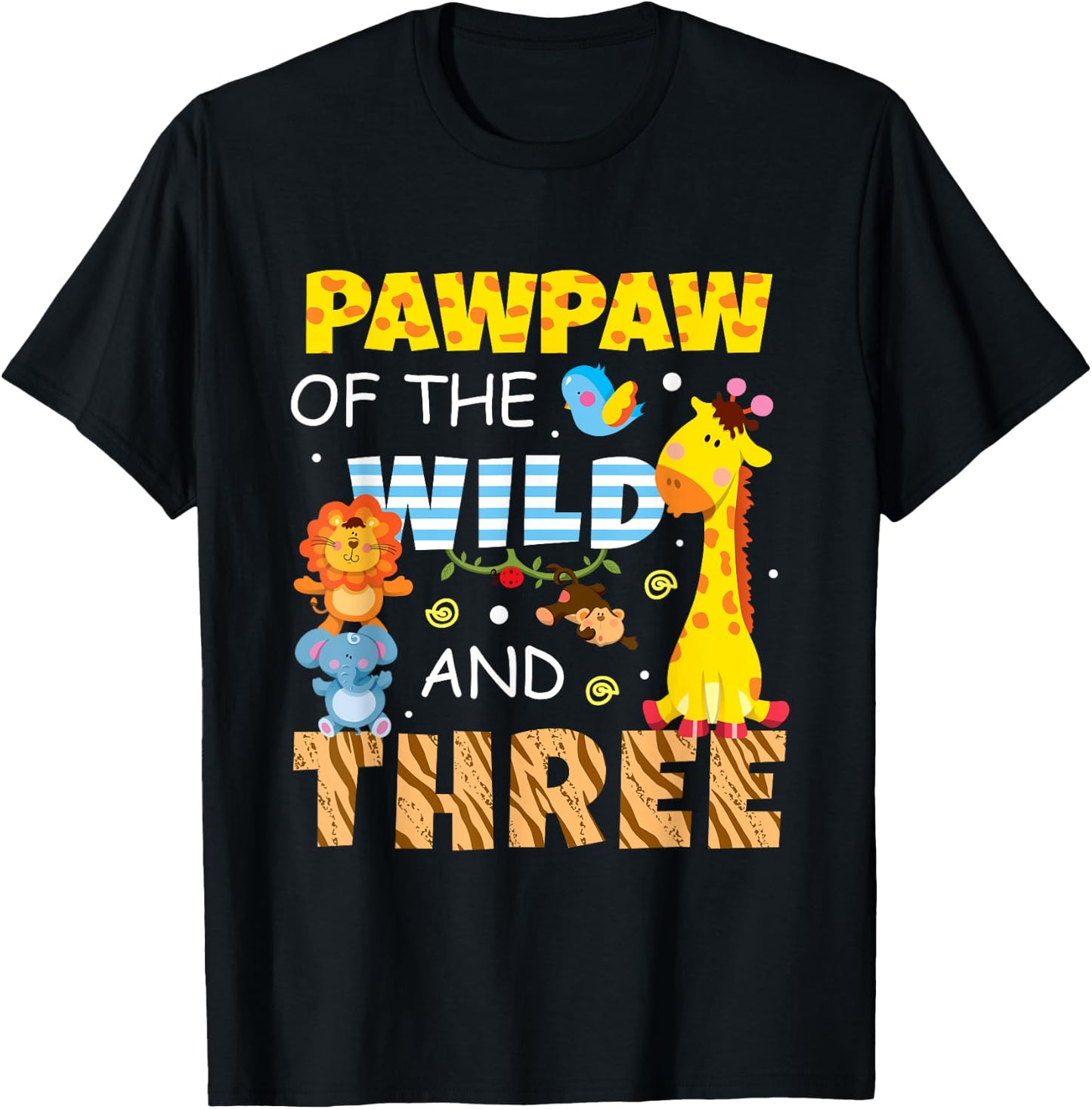 Pawpaw Of The Wild and Three Safari Jungle Zoo Animals T-Shirt - T-Shirt | Black