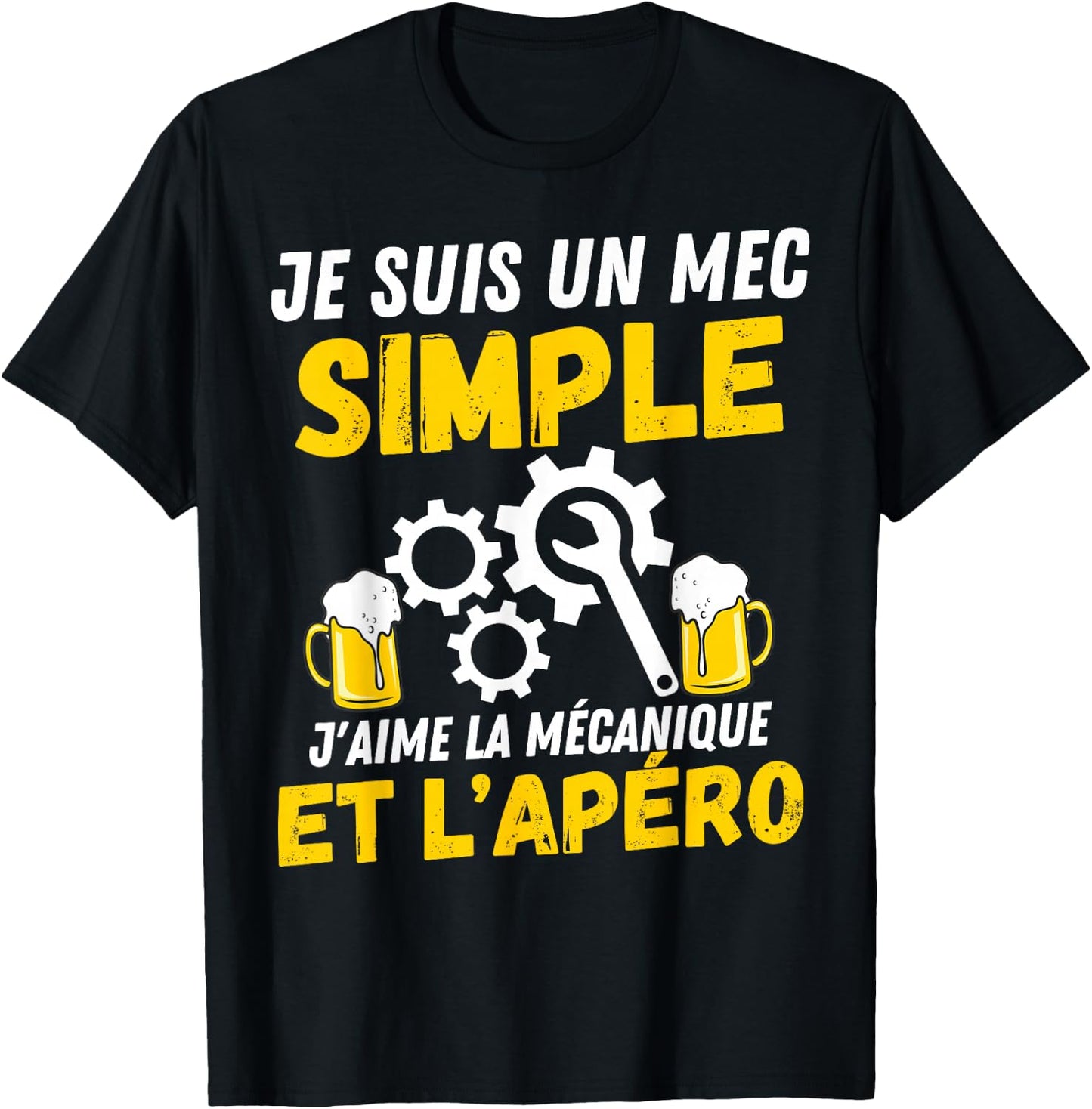 Simple guy J'aime meçanique apèro mechanic humour mechanic , Black, S T-Shirt - T-Shirt | Black