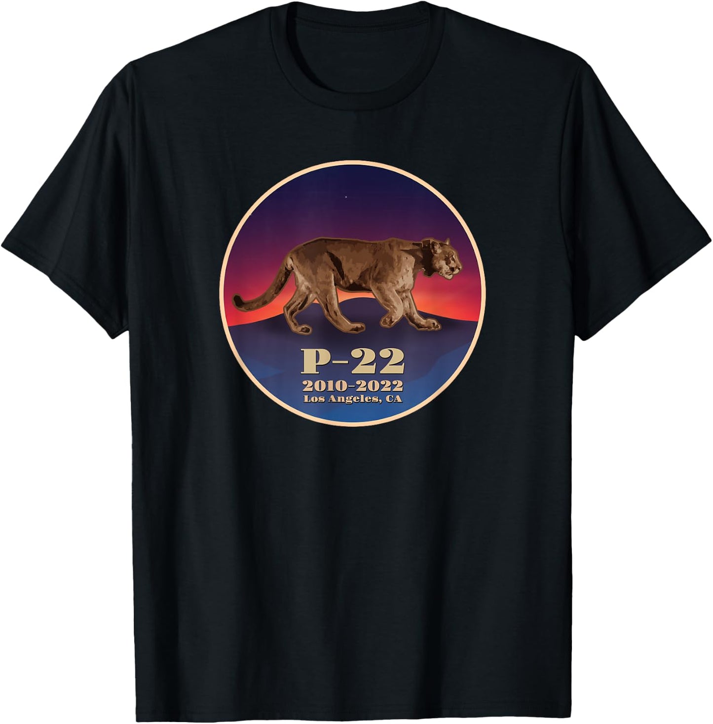 Hollywood Mountain Lion P-22 Los Angeles Cougar T-Shirt - T-Shirt | Black