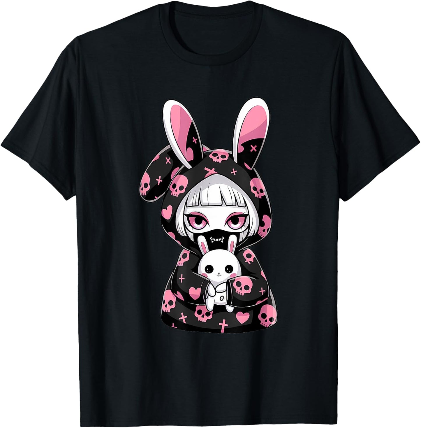 Kawaii Gothic Girl Chibi Style Bunny E-Girl Gothic Grunge T-Shirt - T-Shirt | Black