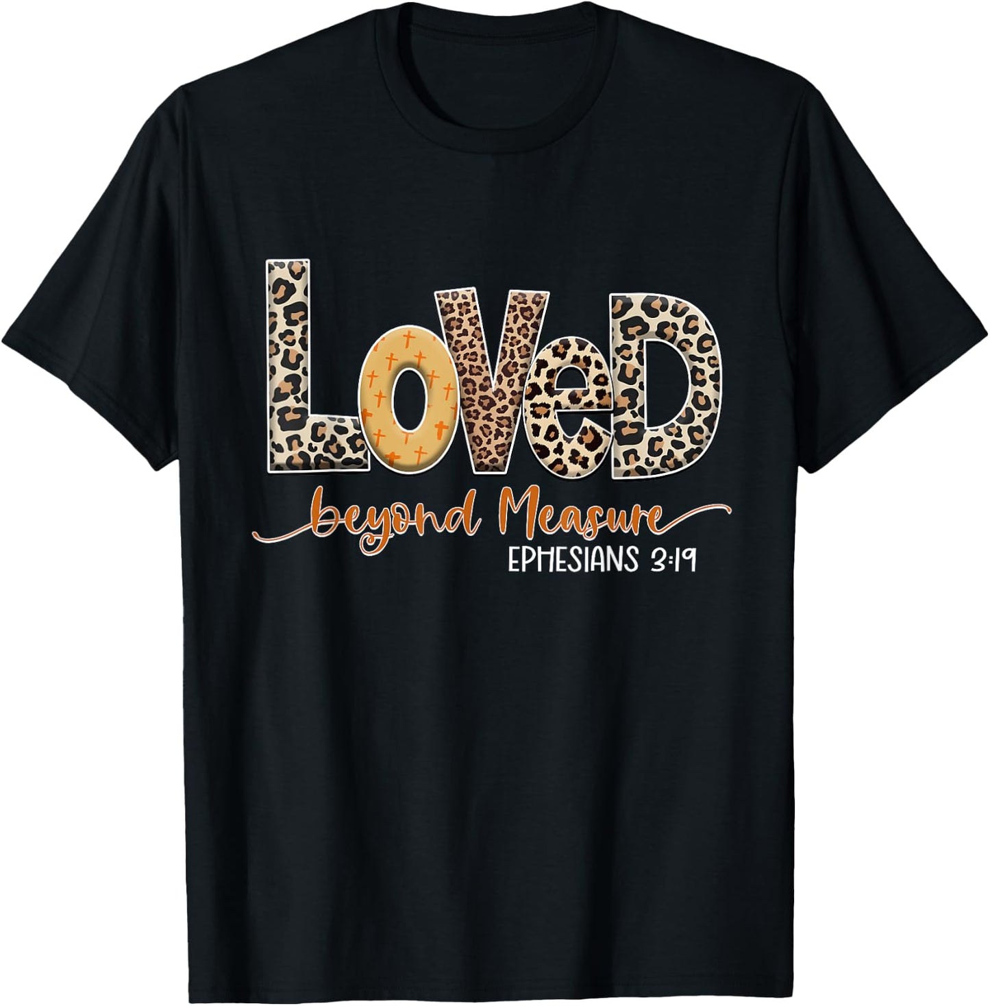 Love in Faith Beyond Measure Christian Women Leopard Cross T-Shirt - T-Shirt | Black