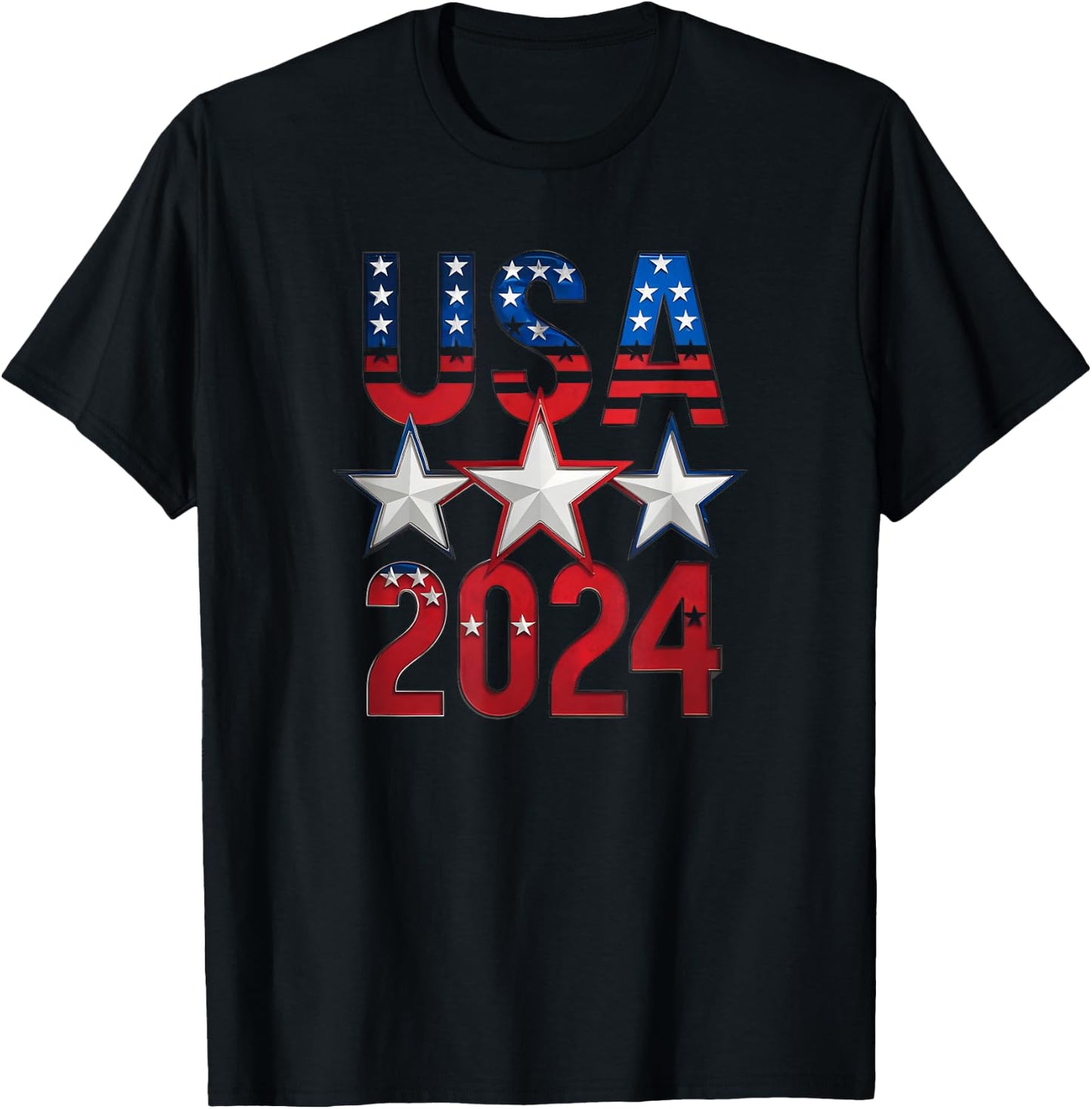 USA Patriotic Team Sports 2024, American Flag T-Shirt - T-Shirt | Black