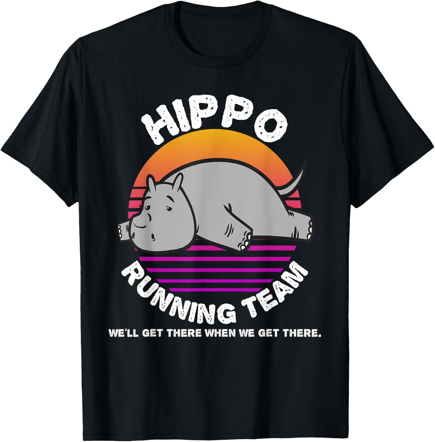 Funny Hippo Running Team Shirt Kids Men Women Gift T-Shirt - T-Shirt | Black