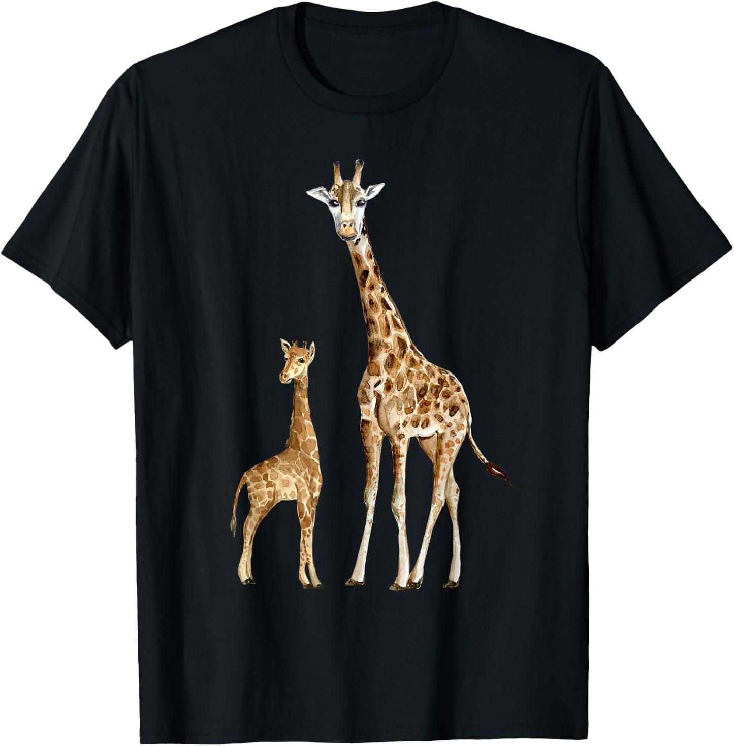 Mama & Baby Giraffe Wildlife T-Shirt - T-Shirt | Black
