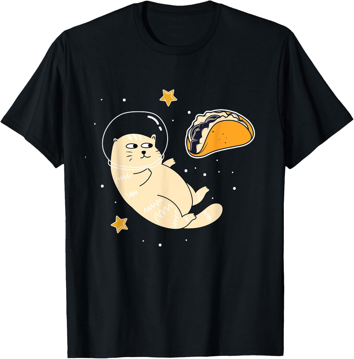 Astronaut Cat in Outer Space | Taco Moon T-Shirt - T-Shirt | Black
