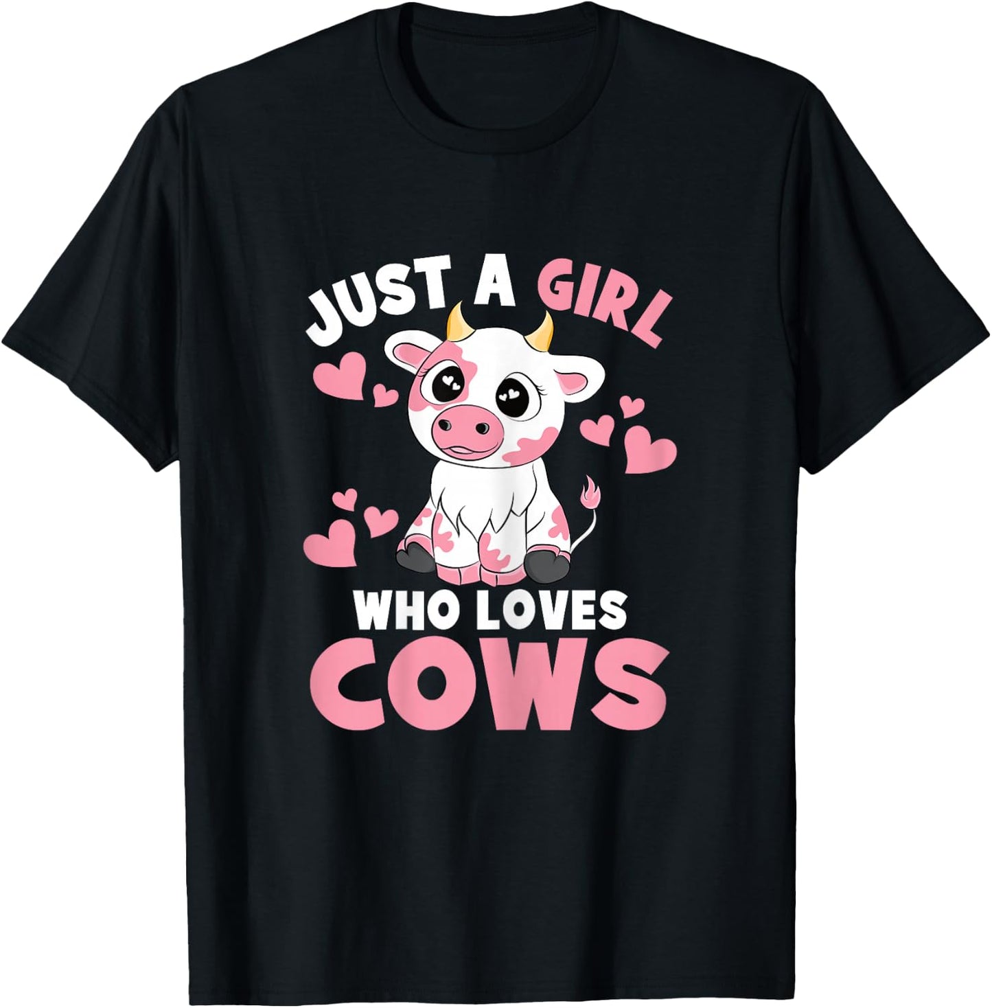 Just A Girl Who Loves Cows Cute Cow Lover Cow Print Kids T-Shirt - T-Shirt | Black
