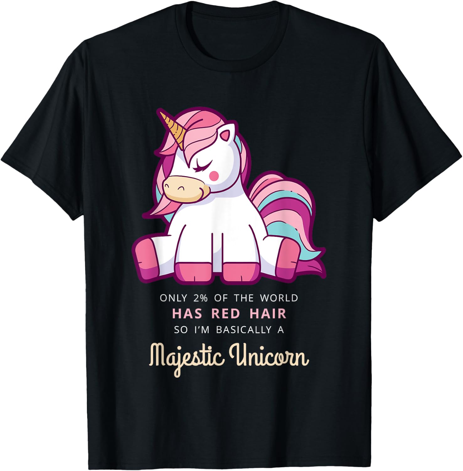 Only 2% Of The World Has Red Hair Majestic Unicorn T-Shirt - T-Shirt | Black