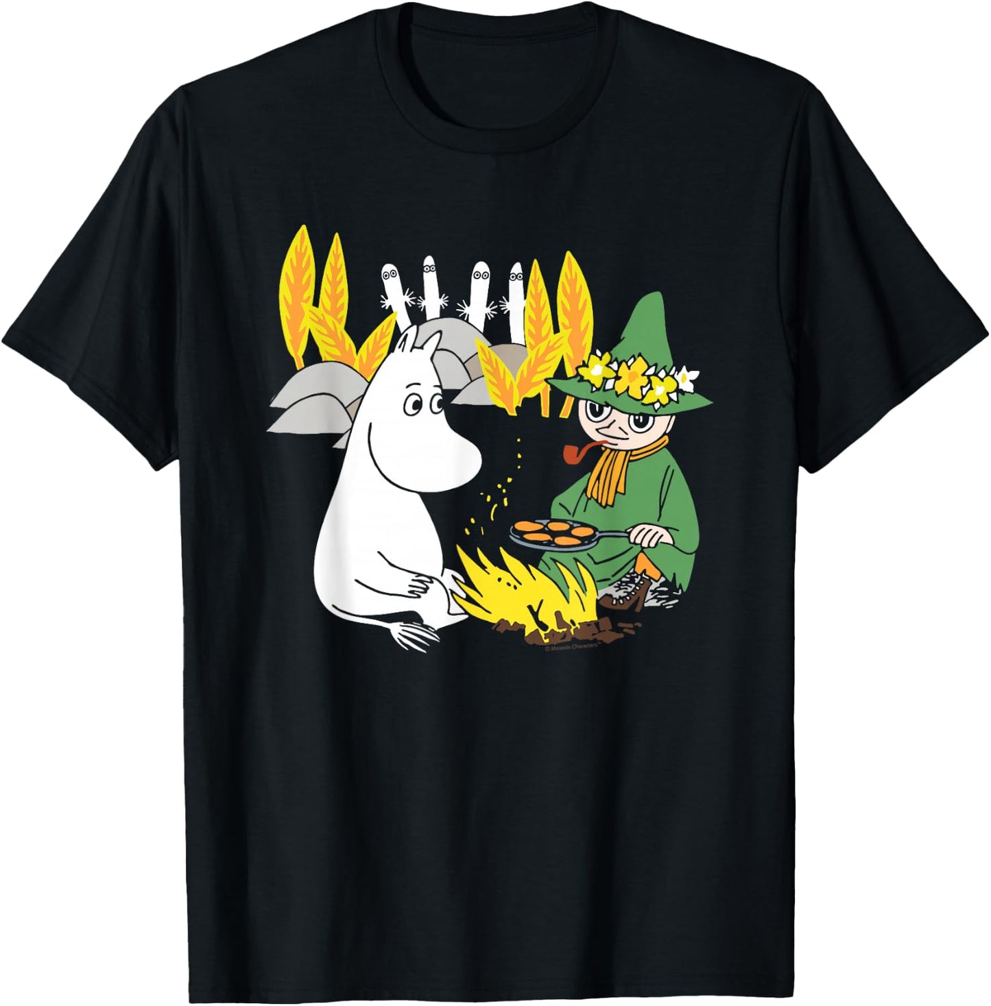 Moomin Moomintroll & Snuffkin Campfire Scary Hattifatteners , black T-Shirt - T-Shirt | Black