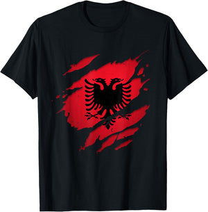 Stolze albanische Hemden | zerrissene Albanien-Flagge T-Shirt - T-Shirt | Black