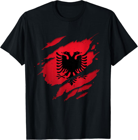 Stolze albanische Hemden | zerrissene Albanien-Flagge T-Shirt - T-Shirt | Black