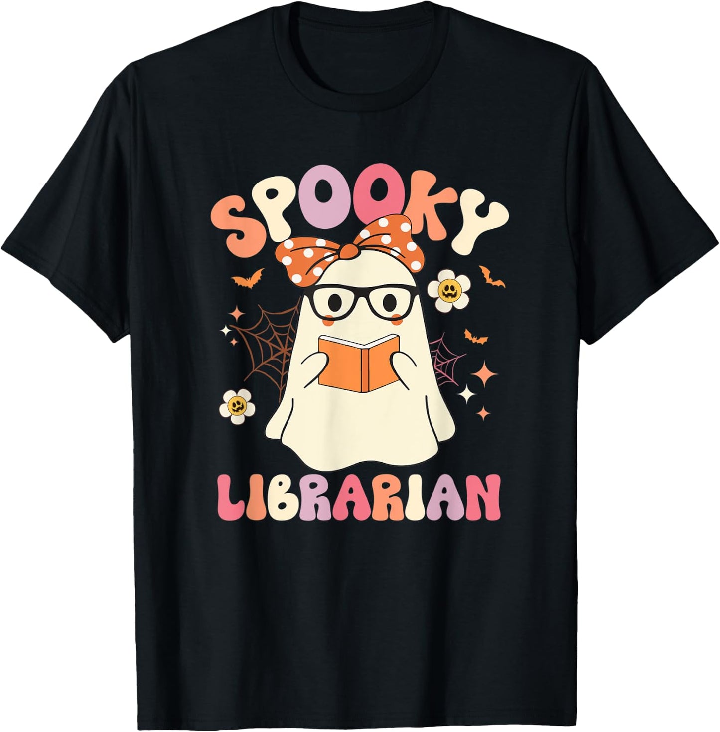 Groovy Spooky Librarian Ghost Vintage Halloween Costume T-Shirt - T-Shirt | Black