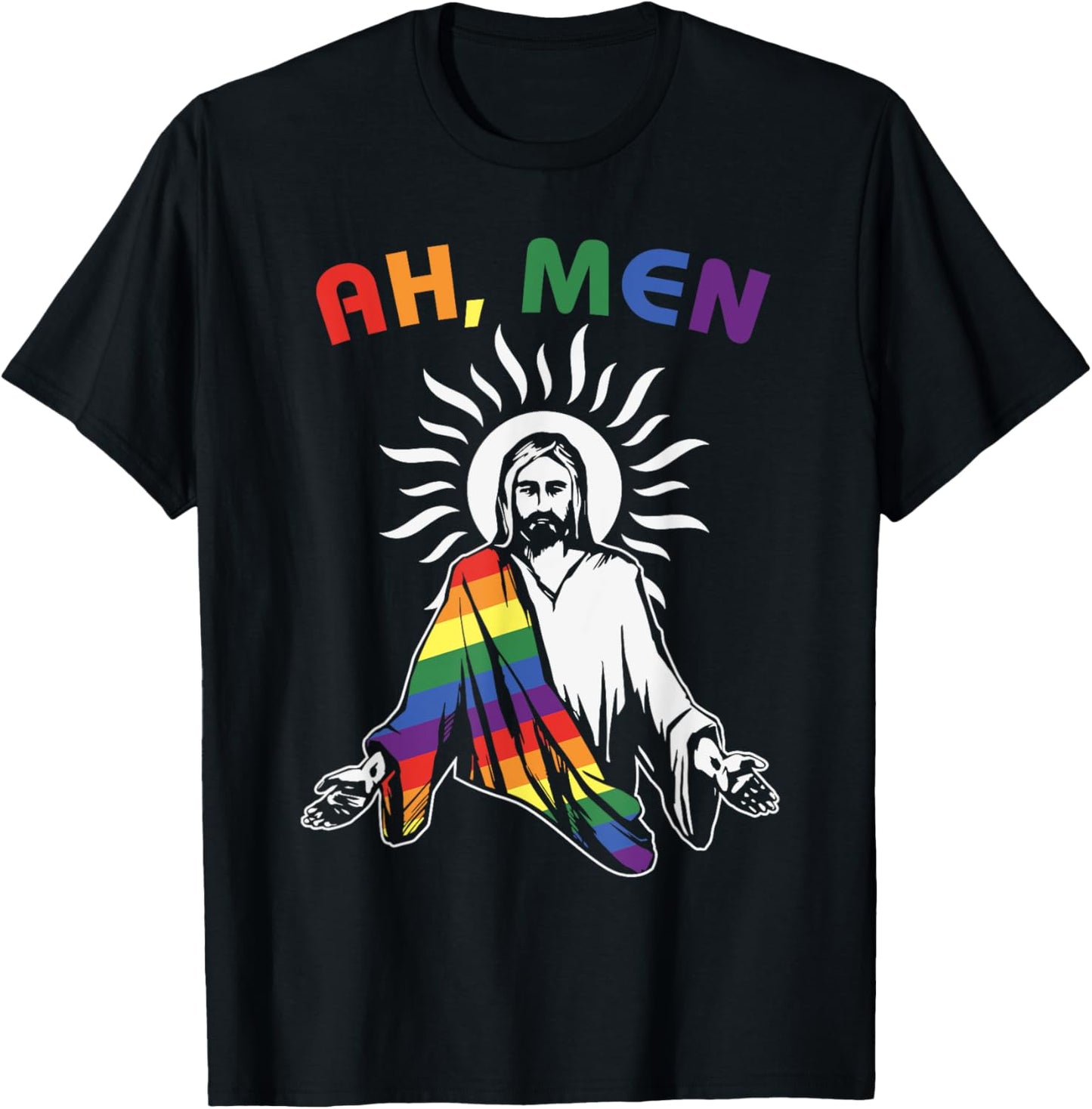 Ah Men Funny Flag LGBT Gay Pride Jesus Freedom , Black, S T-Shirt - T-Shirt | Black