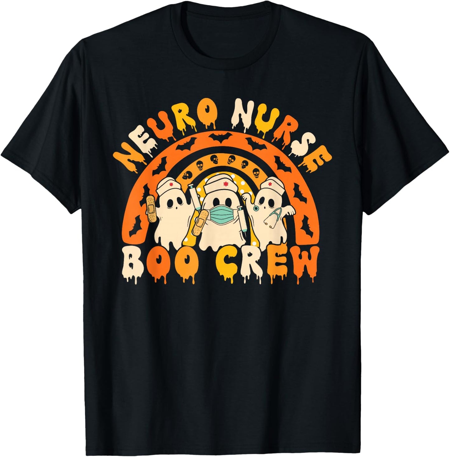 Neuro Nurse Boo Crew Retro Spooky Ghost Nursing Halloween T-Shirt - T-Shirt | Black