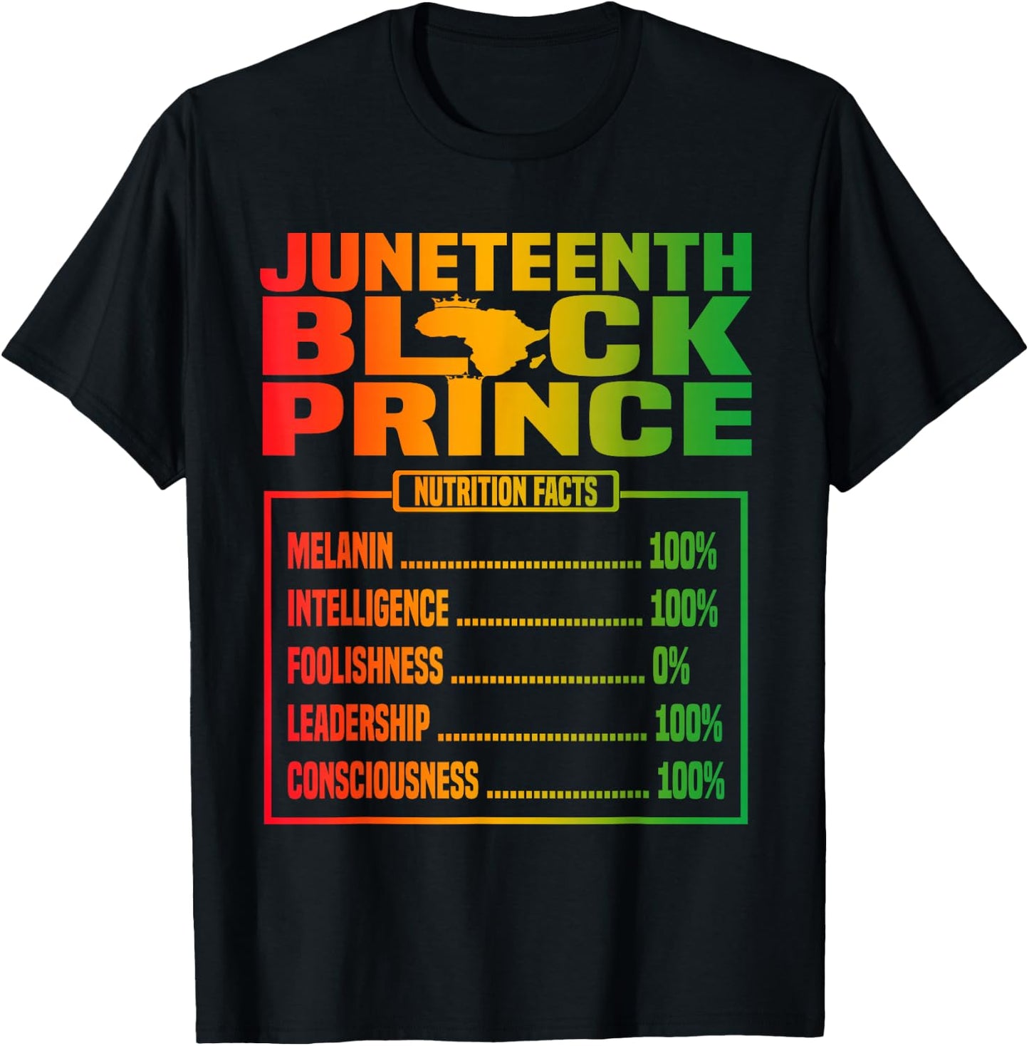 Juneteenth Kids Black Prince Nutritional Facts Freedom Day T-Shirt - T-Shirt | Black