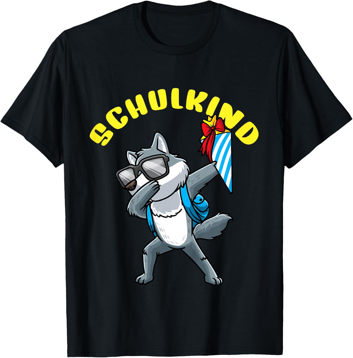 Kinder Einschulung Schulkind Schultüte Wolf Schulanfang T-Shirt - T-Shirt | Black