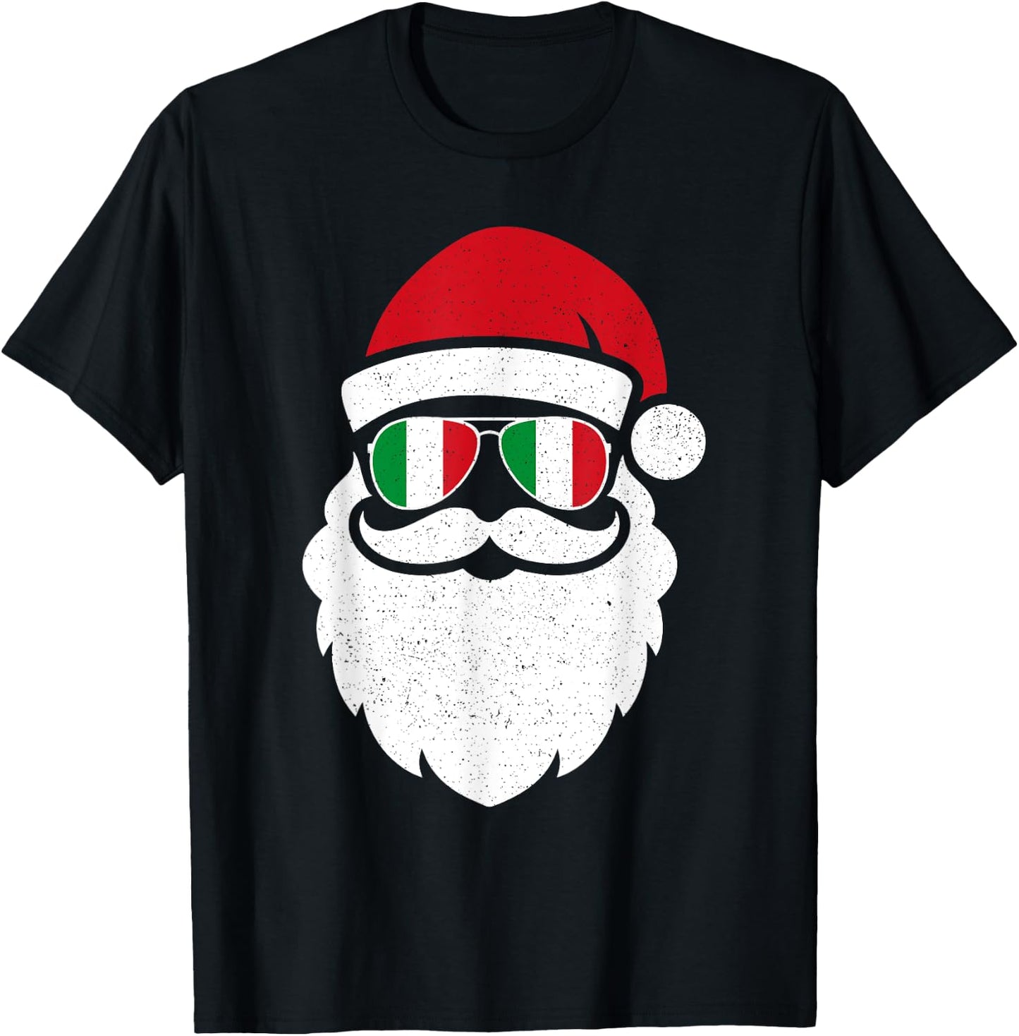 Funny Santa In Italy Flag Glasses Christmas Pajama Fun Xmas T-Shirt - T-Shirt | Black