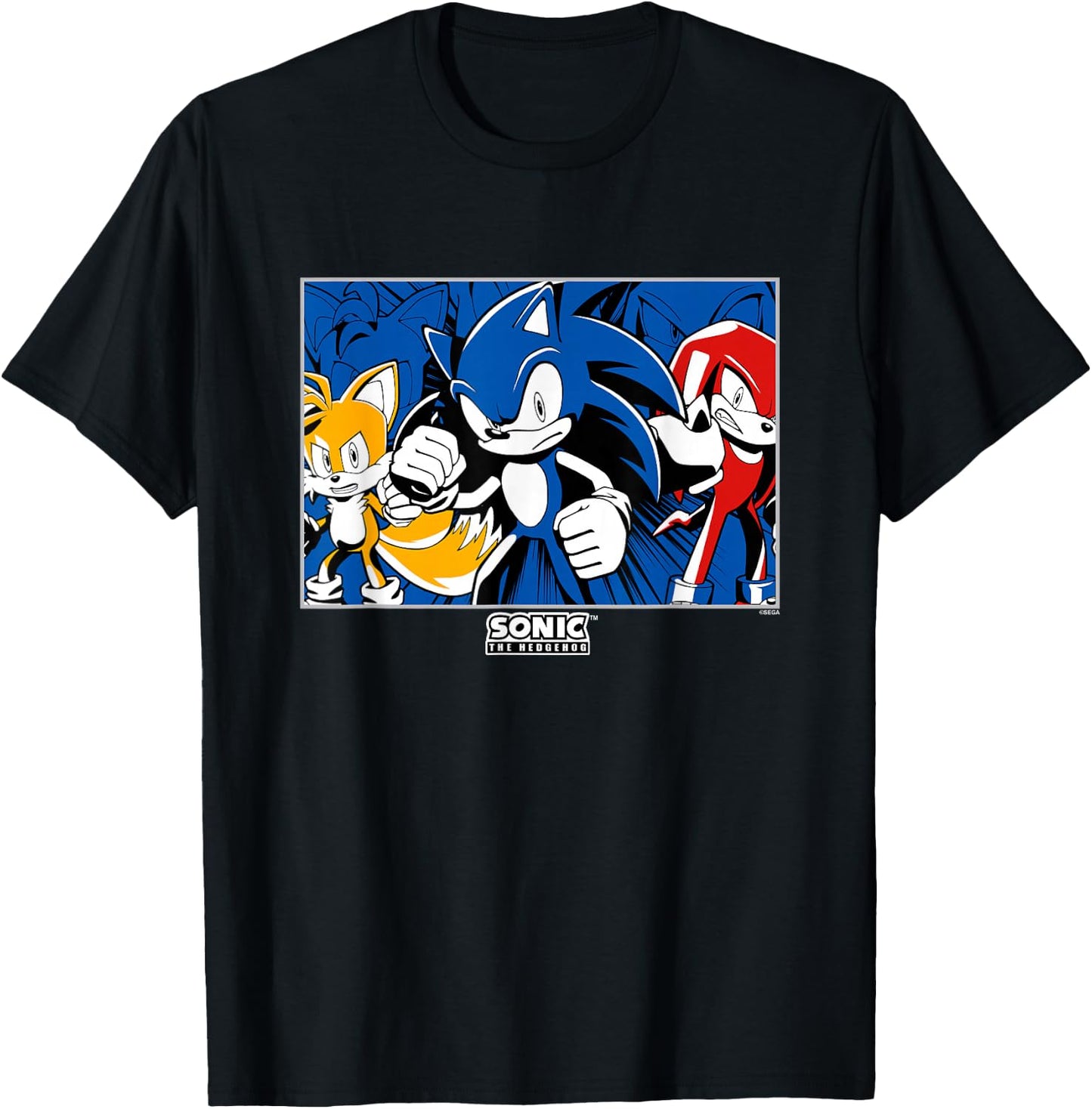 Sonic The Hedgehog Sonic Tails & Knuckles Epic Retro Panel T-Shirt - T-Shirt | Black