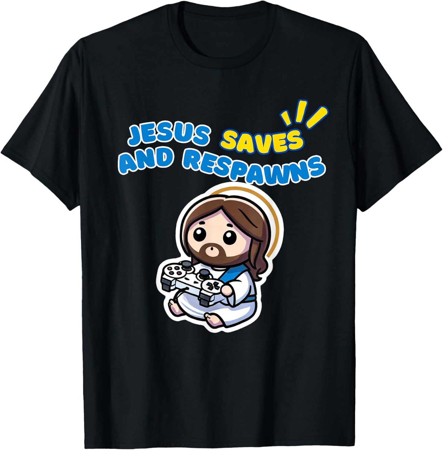 Jesus Respawns Chibi Kawaii Christian Gamer T-Shirt - T-Shirt | Black
