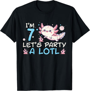 Im 7 Lets Party A Lotl Axolotl 7th Birthday Boys Girls Kids T-Shirt - T-Shirt | Black