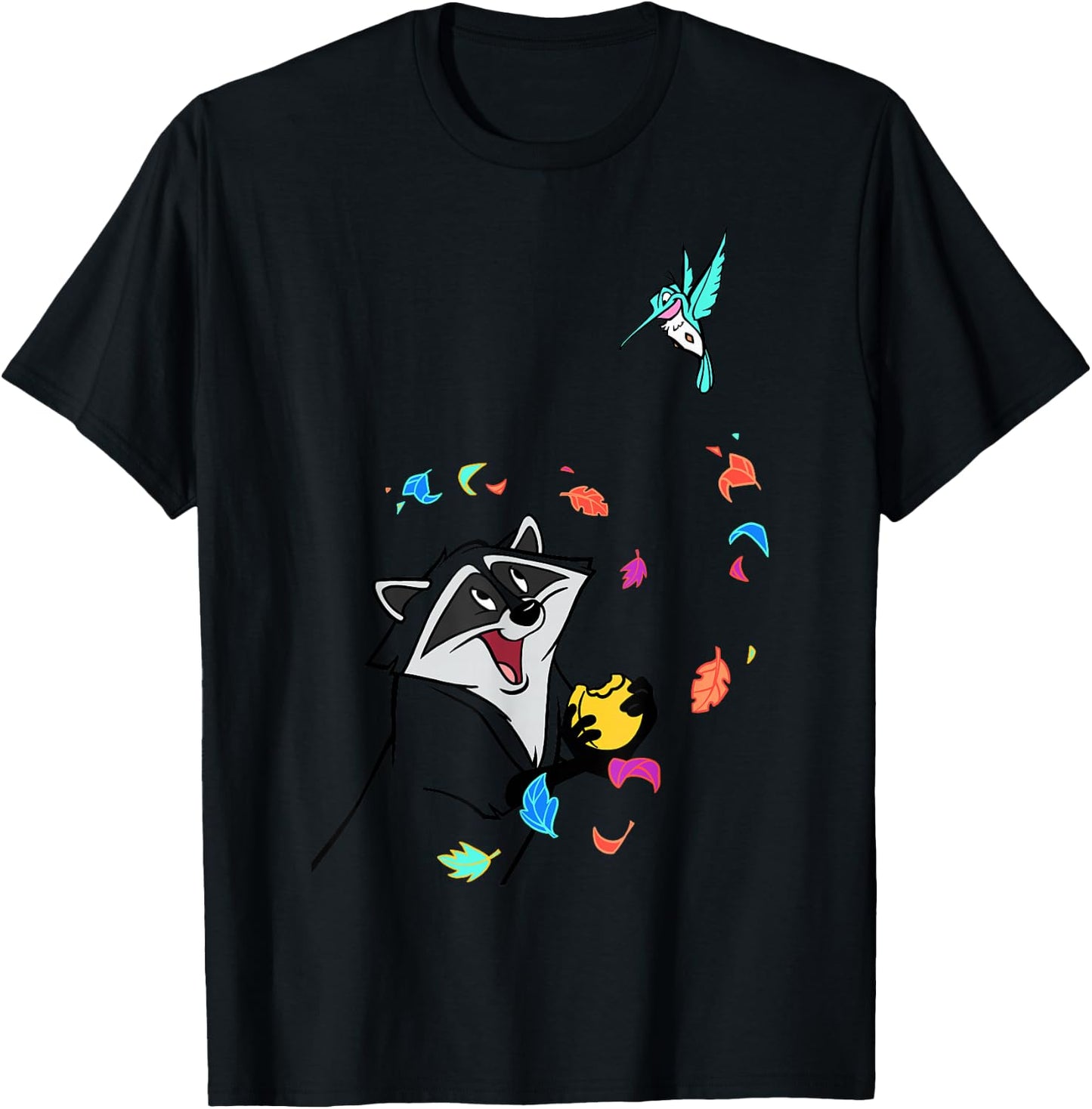 Disney Pocahontas Meeko Flit Colorful Leafs Fall T-Shirt - T-Shirt | Black