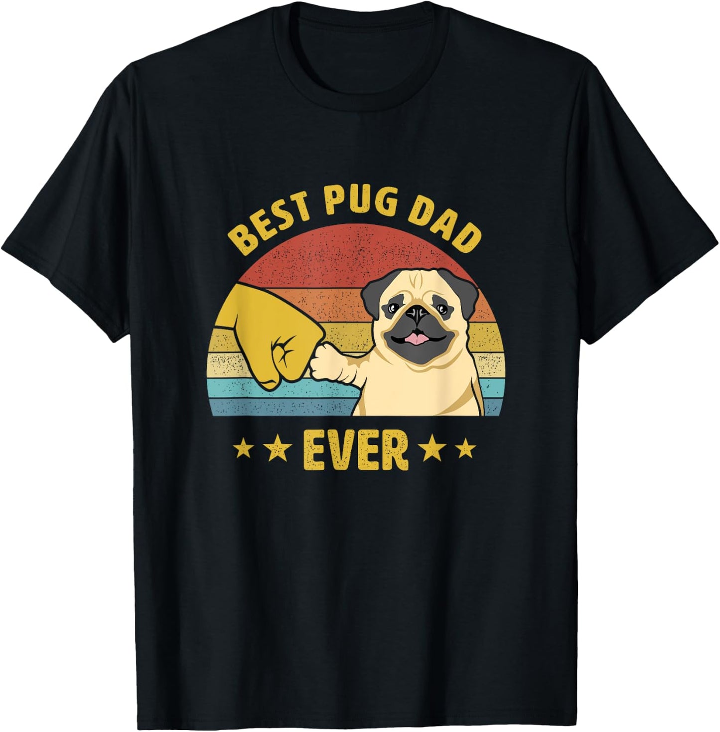 Cute Best Pug Dad Ever Proud Vintage Puppy Lover Pug Retro T-Shirt - T-Shirt | Black