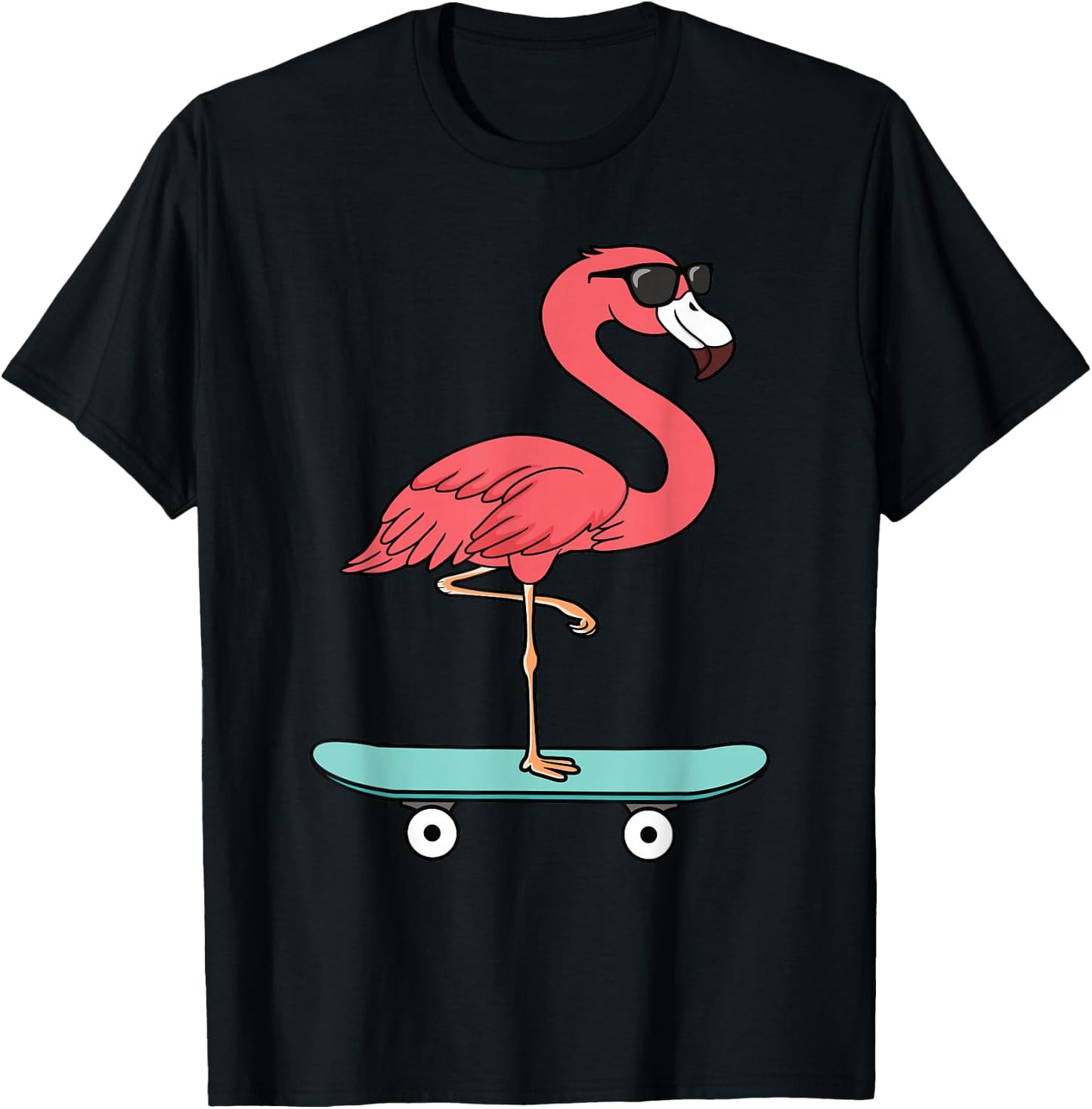 Funny Flamingo Skateboard Cool Flamingo Lover Men Boys Kids T-Shirt - T-Shirt | Black