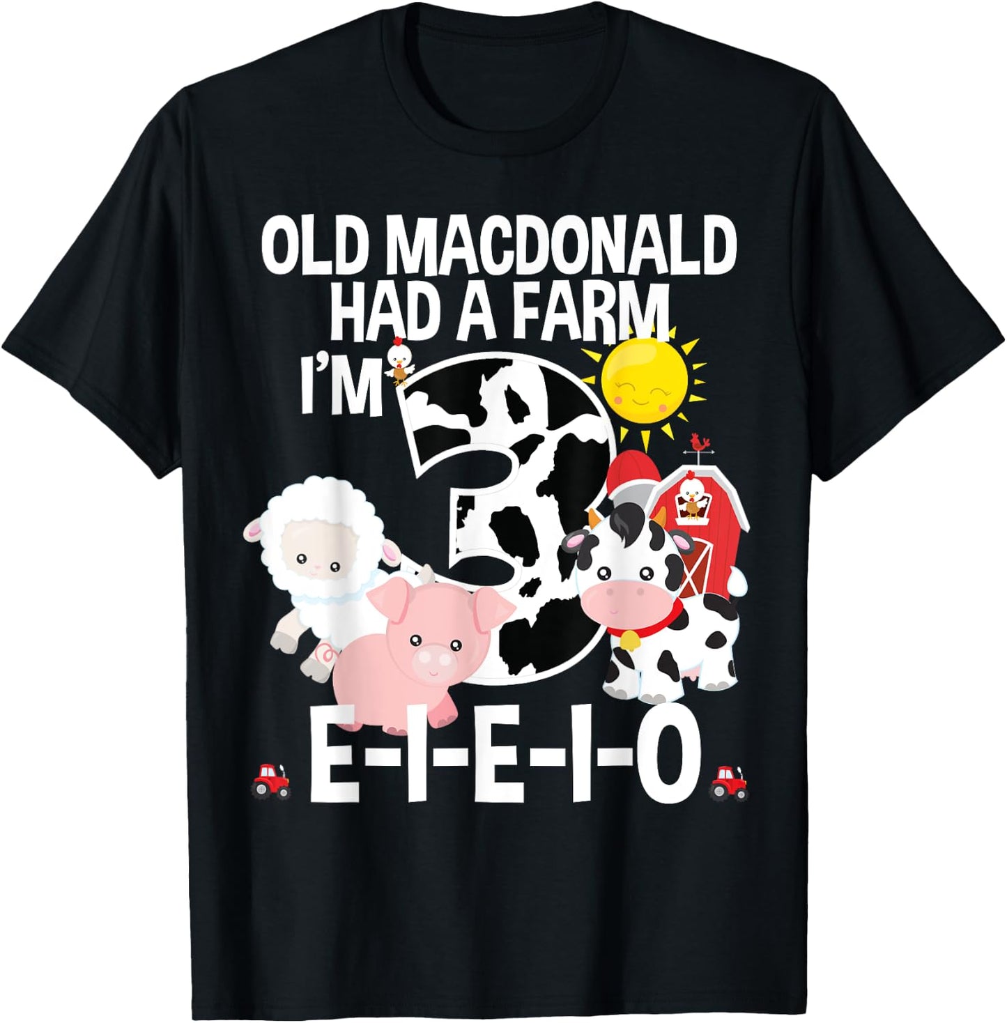 Toddler Kids Old MacDonald 3rd Birthday Party Nursery Song T-Shirt - T-Shirt | Black