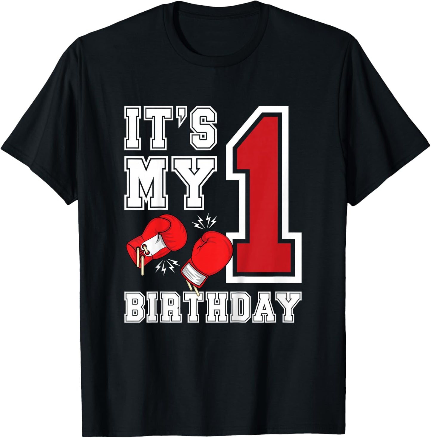 Kids 1st Birthday Boxing Boy 1 Year Old Boxer Bday Party T-Shirt - T-Shirt | Black