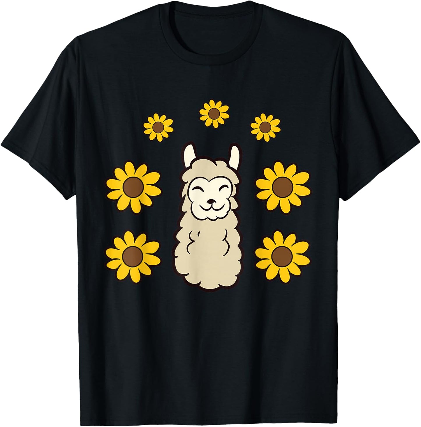 Cute Llama Summer Sunflower Kawaii Llama T-Shirt - T-Shirt | Black