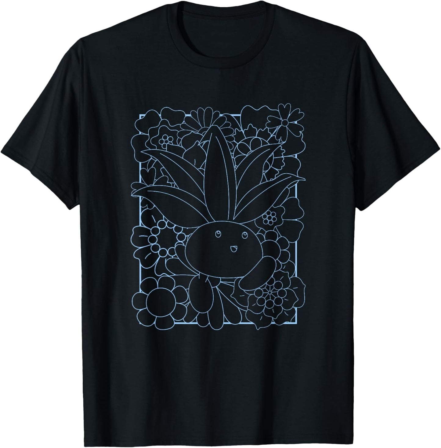 Pokémon Cute Oddish Outline Floral Framed Portrait T-Shirt - T-Shirt | Black
