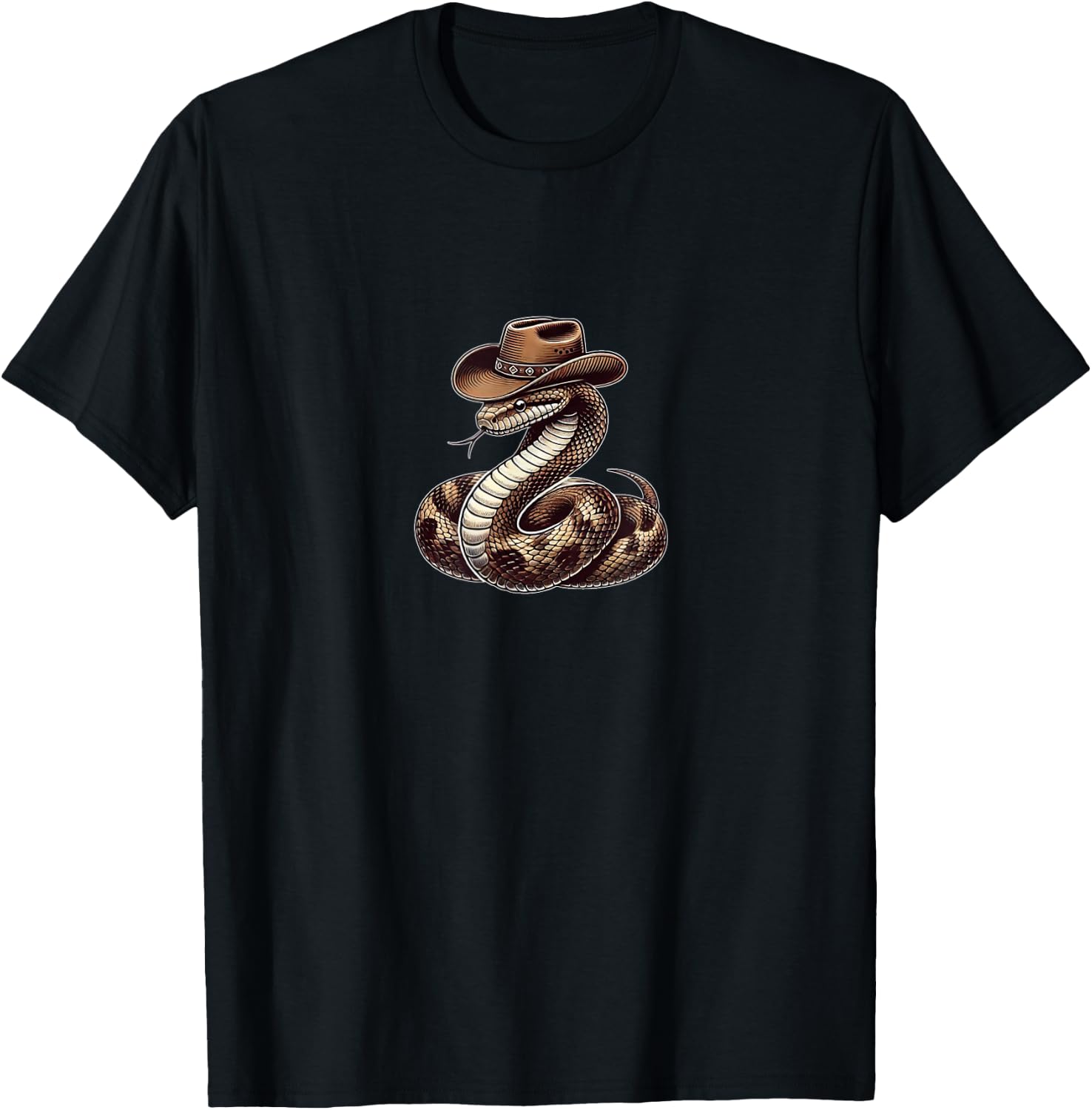 Funny Snake Wearing Cowboy Hat Reptile Lover Pet T-Shirt - T-Shirt | Black