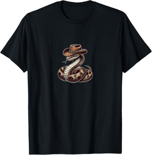 Funny Snake Wearing Cowboy Hat Reptile Lover Pet T-Shirt - T-Shirt | Black