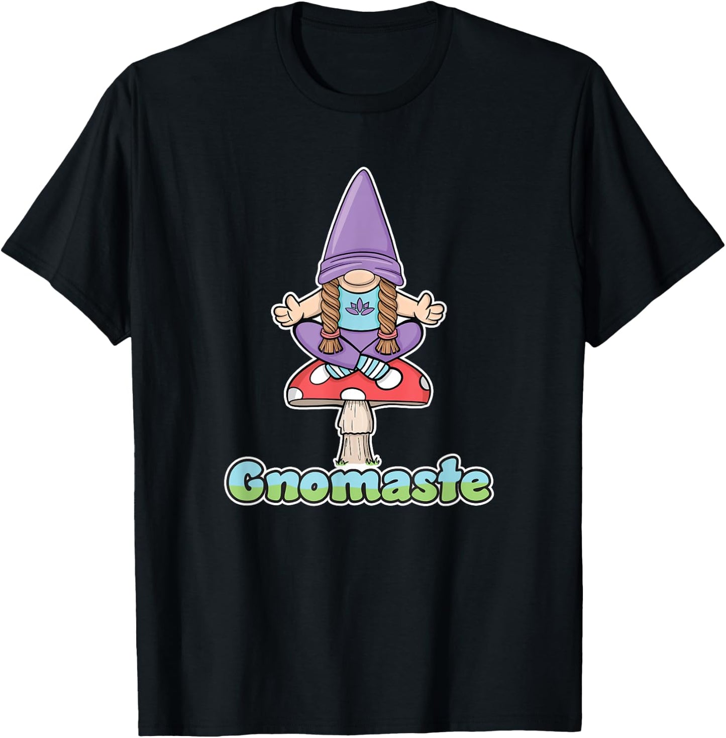 Gnomaste Yoga Meditating Gnome On Toadstool Mushroom Workout T-Shirt - T-Shirt | Black