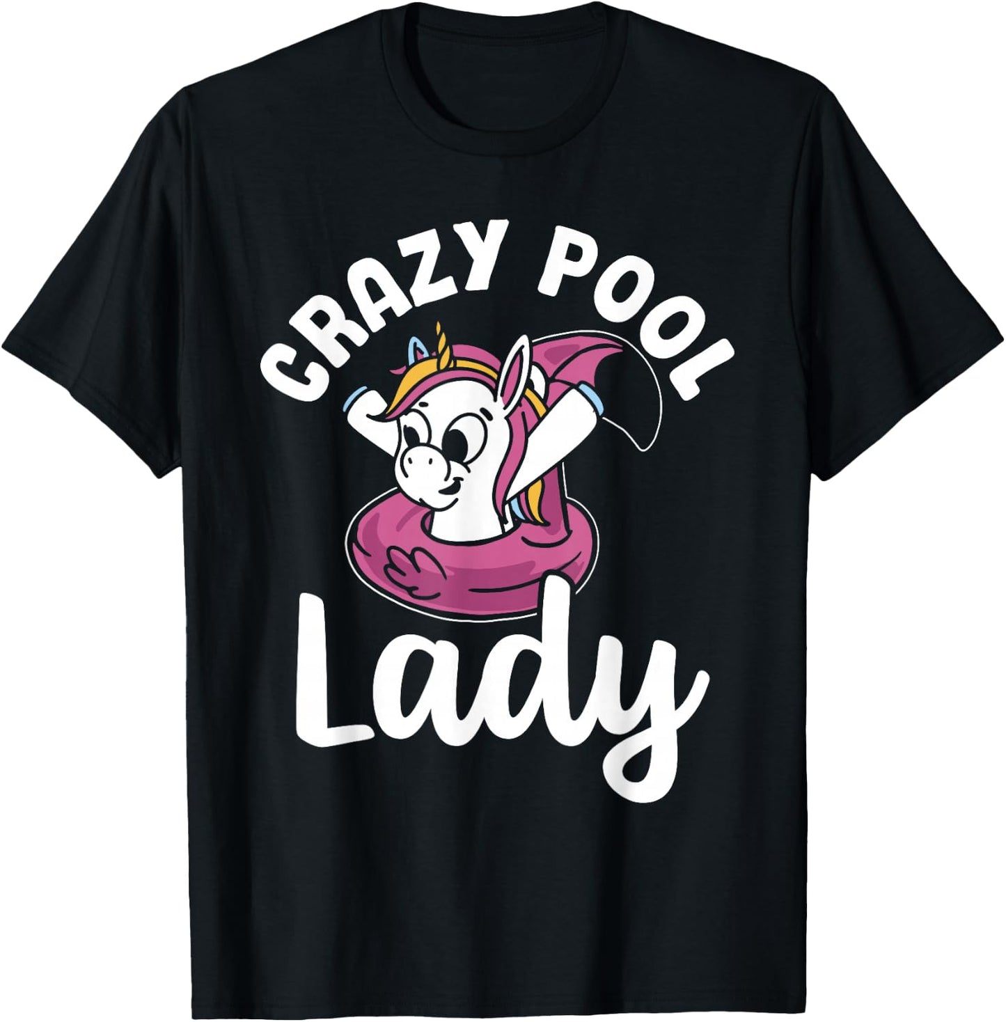 Pool Women Unicorn Girls Swimming Crazy Pool Lady T-Shirt - T-Shirt | Black