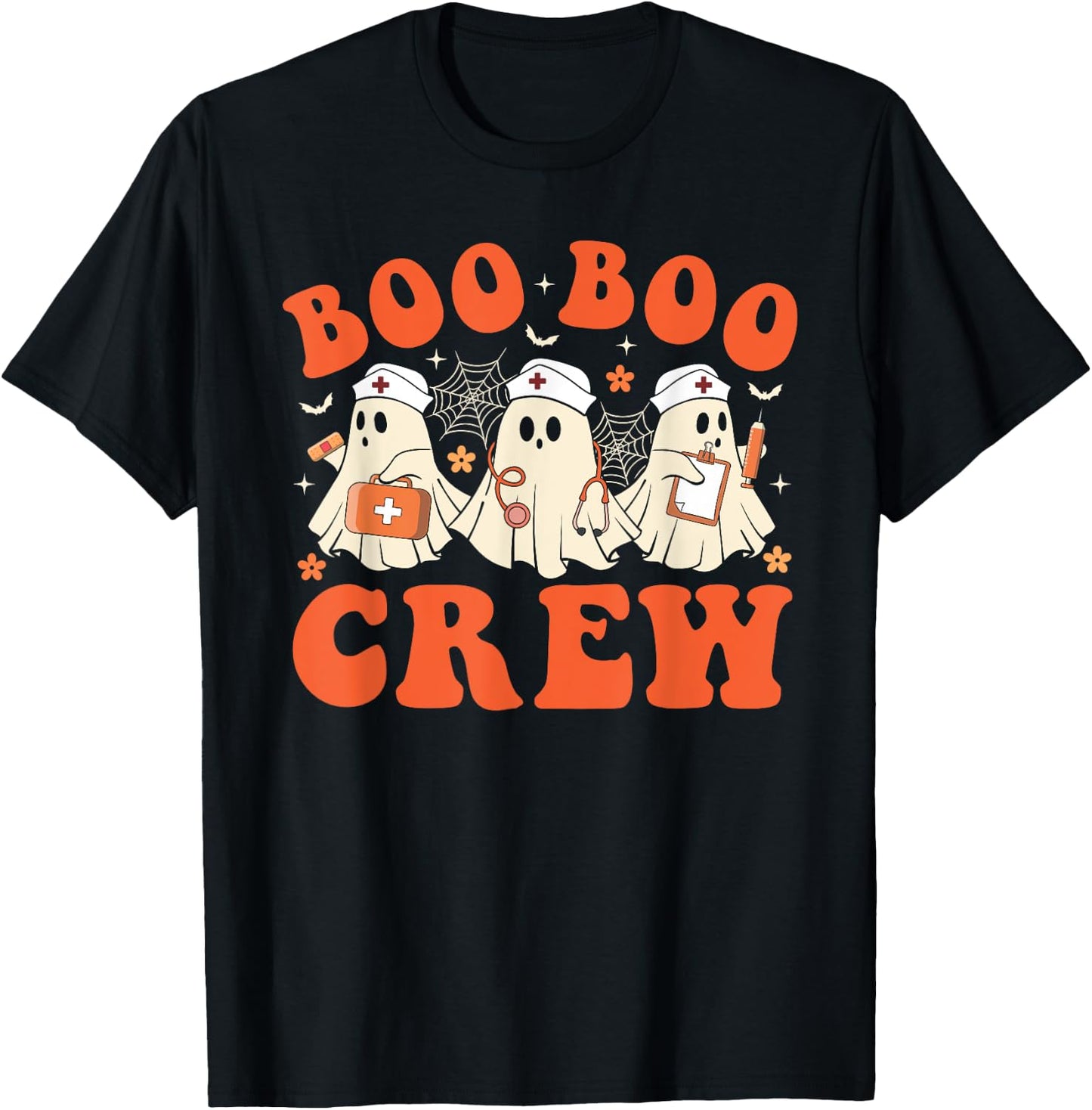 Boo Boo Crew Nurse Ghost Scrub Top Nursing Halloween Costume T-Shirt - T-Shirt | Black