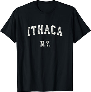 Ithaca New York NY Vintage Sports Design Retro T-Shirt - T-Shirt | Black
