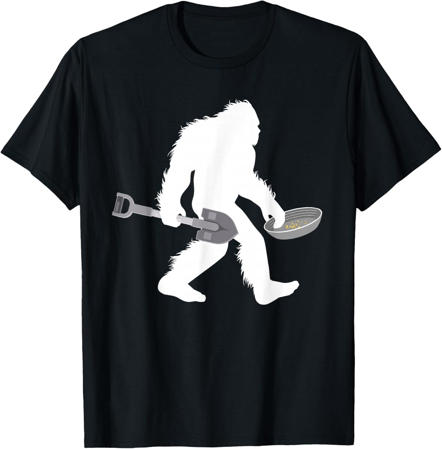 Gold Panning Bigfoot Miner with Shovel Sasquatch Prospecting T-Shirt - T-Shirt | Black