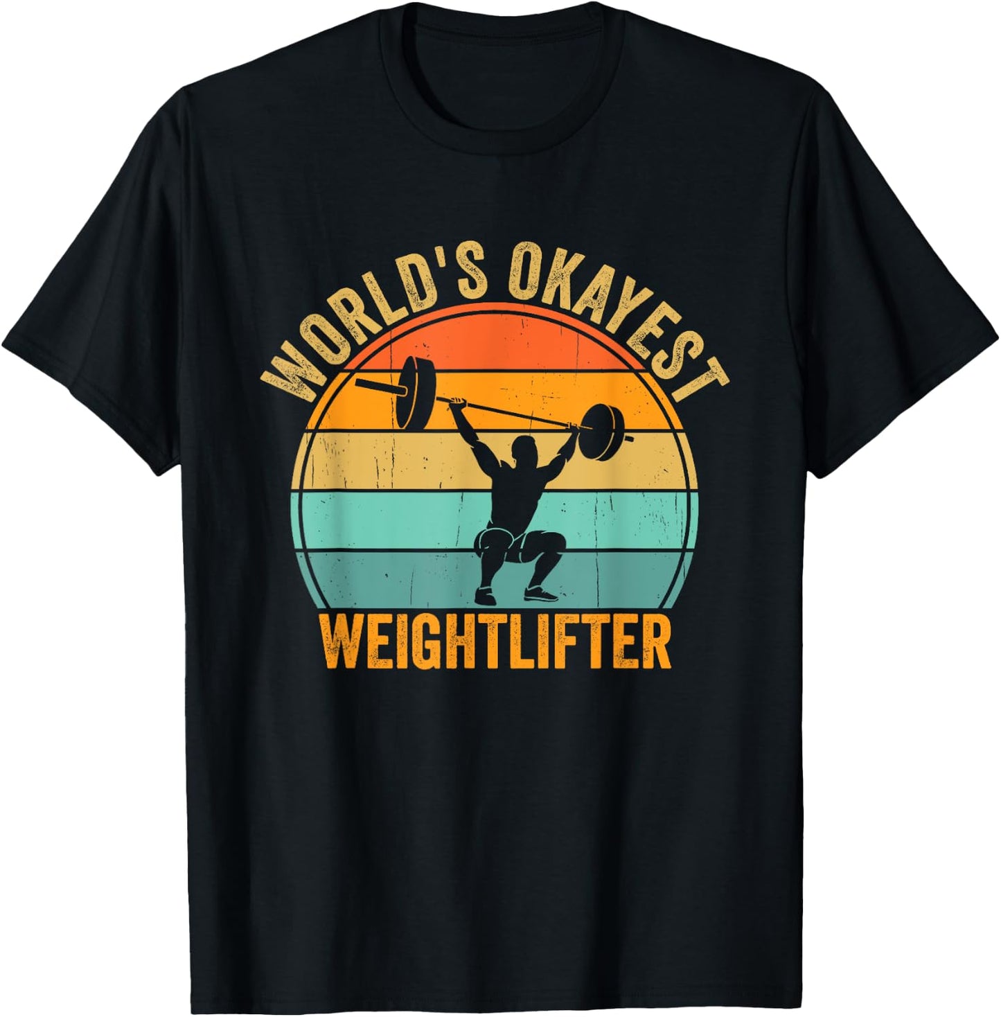 Funny World's Okayest Weightlifter Retro Gym Workout Humor T-Shirt - T-Shirt | Black