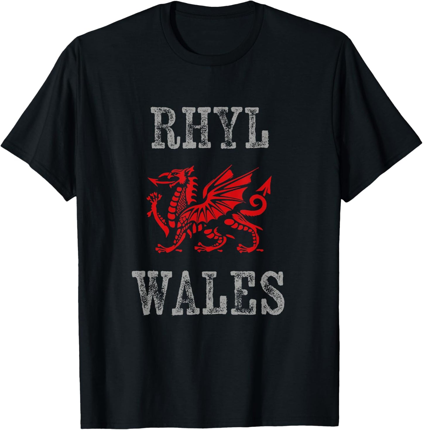 Rhyl Wales Welsh Dragon Flag Vintage T-Shirt - T-Shirt | Black