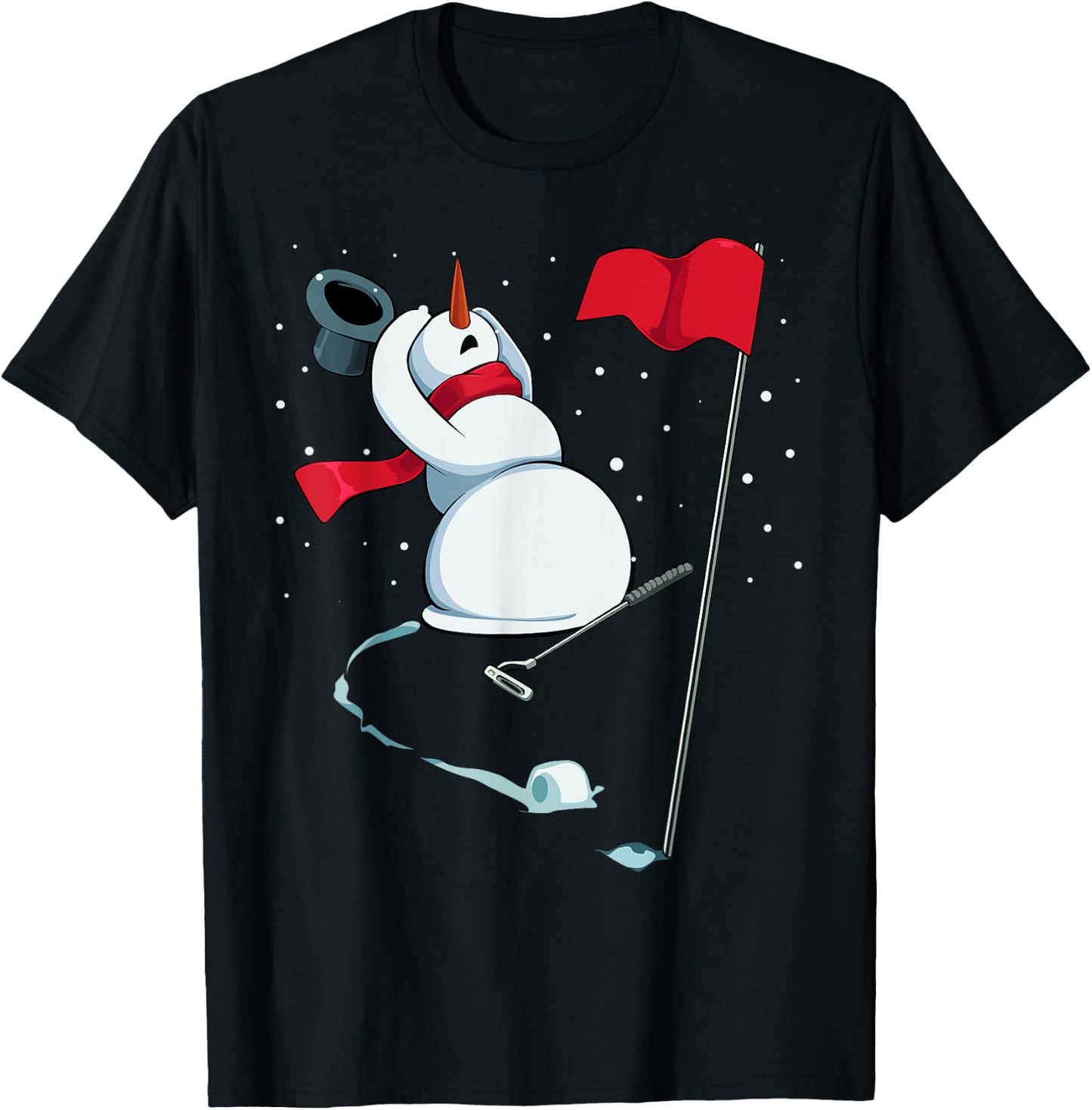 Snowman Playing Golf Christmas Pajama Sport X-Mas Golfer T-Shirt - T-Shirt | Black